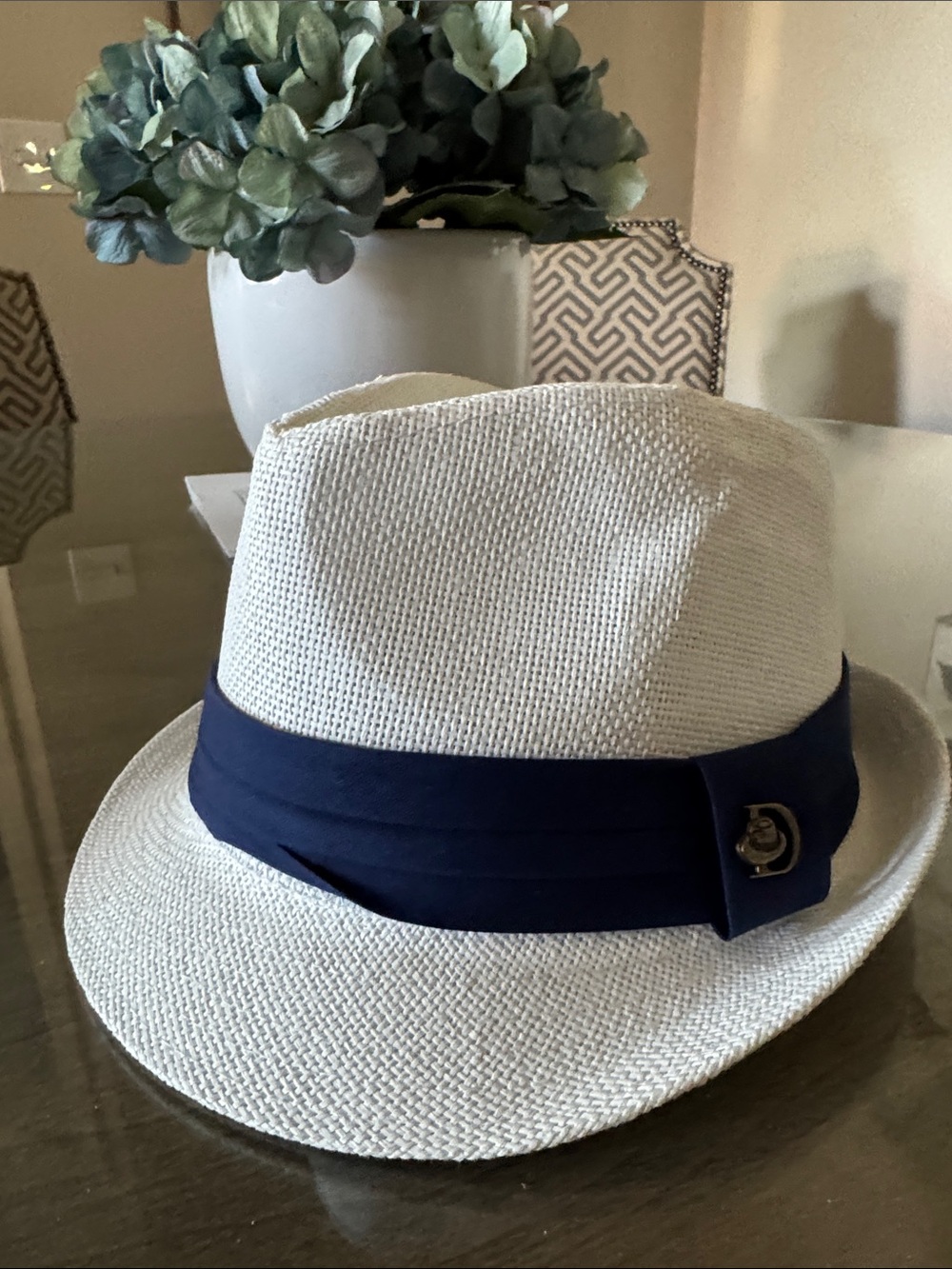 White Fedora with Navy Band